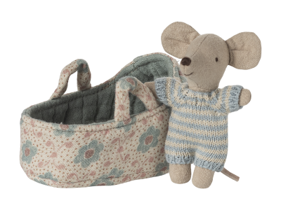 Maileg myška bábatko v košíku - modrá