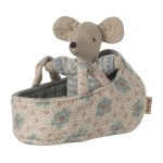 Maileg myška bábatko v košíku - modrá