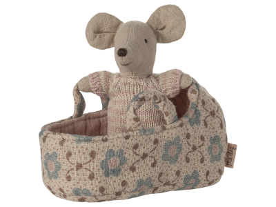 Maileg myška bábätko v košíku - ružová