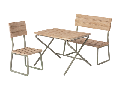 Maileg záhradný stôl, lavica a stolička miniature